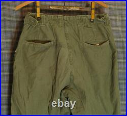 Vtg WWII Korea M-1943 M43 US Army OD Drab Trousers Chino Pants 30 W x 28 L