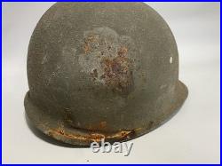Vtg WWII M1 Helmet Swivel Bail Front Seal Original Paint Army Military No Liner