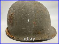 Vtg WWII M1 Helmet Swivel Bail Front Seal Original Paint Army Military No Liner