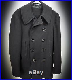 Vtg WWII US NAVY PEA COAT Naval Clothing Wool Cord Pockets Military Army Jacket