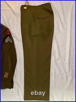 WW II Era U. S. Army Wool IKE Jacket & Trouser Set WithTie, Dress Hat & Cap