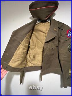 WW2 IKE 38R USA Army Field Wool Jacket With Patches 1944 & Garrison Hat Uniform