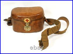 WW2 Japanese Army Combat Medic's Medical Bag Leather Pouch with Belt Red Cross