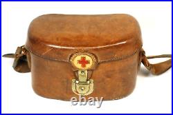 WW2 Japanese Army Combat Medic's Medical Bag Leather Pouch with Belt Red Cross