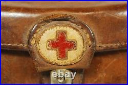 WW2 Japanese Army Combat Medic's Medical Bag Leather Pouch with Belt Red Cross