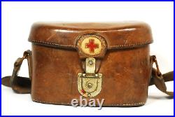 WW2 Japanese Army Combat Medic's Medical Bag Leather Pouch with Belt Red Cross