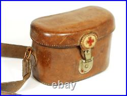 WW2 Japanese Army Combat Medic's Medical Bag Leather Pouch with Belt Red Cross