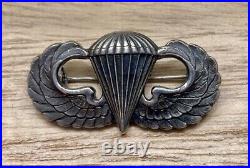 WW2 Sterling Paratrooper Jump Wings Pin AE Co Utica Airborne WWII US Army Badge