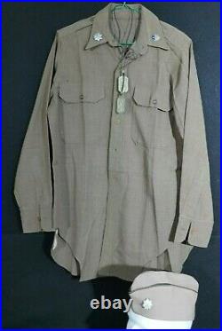 WW2 US Army AG Corps Lt. Col. Uniform Shirt 1940, Overseas Cap, & Dog Tags Orig