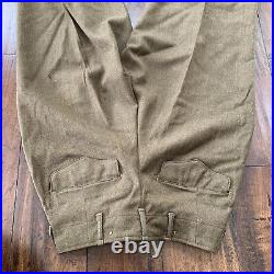 WW2 US Army Button Fly Wool Field Trousers OD Size 29x33 MFG Lee Mont WWII 40s