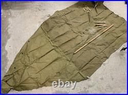 WW2 US Army COMPLETE Tent Early Khaki 1942 2xHalves 2xPoles 1xRope 6xpegs