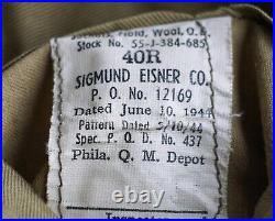 WW2 US Army Ike Jacket 1944, MSGT YD Patches Overseas Service Bars 40 R, Labels