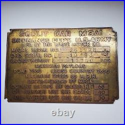 WW2 US Army Scout Car M3A1 nameplate white motor armored car vehicle info plate