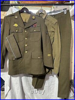 WW2 US Army Wool Service Dress Tunic Jacket, Cap, Pants, Shirt, Hat & Tie NAMED