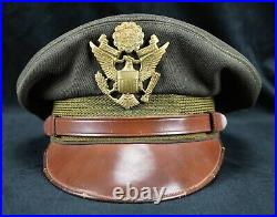 WW2 US Officer visor cap hat Army Air Corp force crusher pilot Bancroft Flighter