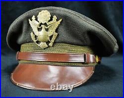 WW2 US Officer visor cap hat Army Air Corp force crusher pilot Bancroft Flighter