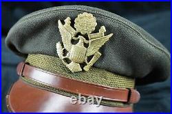 WW2 US Officer visor cap hat Army Air Corp force crusher pilot Bancroft Flighter