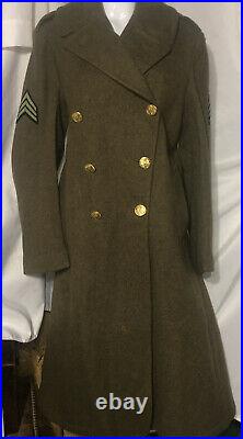 WW2 WWII U. S. Army Wool Coat Overcoat Heavy Olive Green Airborne Sargent