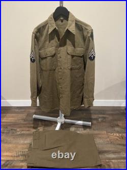 WW2 WWII US Army M37 Wool Shirt Trousers Set 4th Infantry Patch Technician 16/34 WW2 WWII US Army M37 Wool Shirt Trousers Set 4th Infantry Patch Technician 16/34