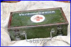 WW2 original German Army Verbandkasten Medical Box, 25 items, rare handle added