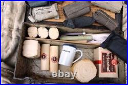 WW2 original German Army Verbandkasten Medical Box, 25 items, rare handle added