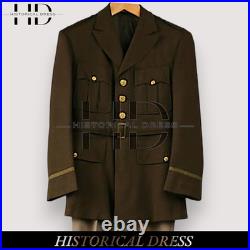 WWII 1941 US Officer Uniform Brown Wool Military Jacket WW2 Army Coat