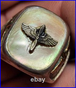WWII ARMY AIR CORP RING STERLING w 1/20 GF ACCENTS WW2 Mother of Pearl Jewelry
