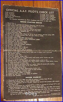 WWII Army Air Force Official A. A. F. Pilot's Check List