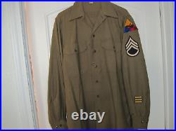 WWII Army Coat Style Special Uniform Shirt Ascott & Patches Size 15-35 Excellent