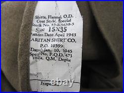 WWII Army Coat Style Special Uniform Shirt Ascott & Patches Size 15-35 Excellent