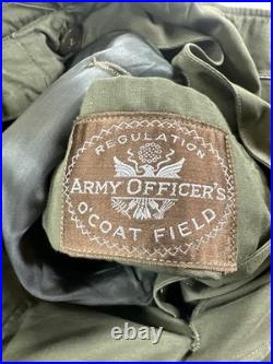 WWII Army Officer's O'Coat Field Coat with Wool Liner Green 36L Distressed