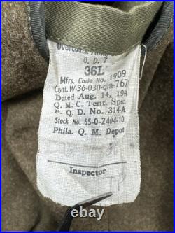 WWII Army Officer's O'Coat Field Coat with Wool Liner Green 36L Distressed