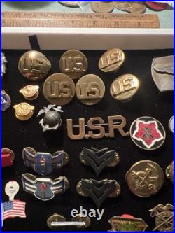 WWII-Desert Storm US Military Insignia Lot Buckle Badges Buttons Navy Army