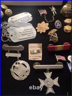 WWII-Desert Storm US Military Insignia Lot Buckle Badges Buttons Navy Army