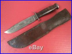 WWII Era US Army Kinfolks USA Fighting Knife withLeather Handle & Scabbard RARE