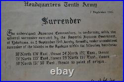 WWII HQ Tenth Army Instrument of Surrender Japan Sept. 7 1945 Gen. Stilwell Rare