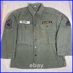 WWII Korea US Army P43 HBT Jacket Shirt Herringbone Twill Named 38R Stencil MSgt