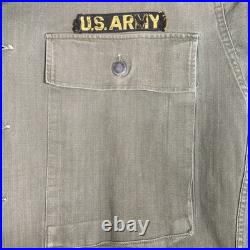 WWII Korea US Army P43 HBT Jacket Shirt Herringbone Twill Named 38R Stencil MSgt