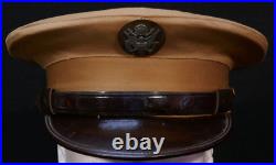 WWII Korean War Era US Army EM Enlisted Service Visor Hat Tan Cover Apx 6 5/8