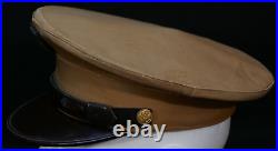 WWII Korean War Era US Army EM Enlisted Service Visor Hat Tan Cover Apx 6 5/8