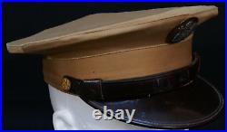 WWII Korean War Era US Army EM Enlisted Service Visor Hat Tan Cover Apx 6 5/8