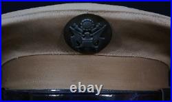 WWII Korean War Era US Army EM Enlisted Service Visor Hat Tan Cover Apx 6 5/8