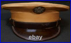 WWII Korean War Era US Army EM Enlisted Service Visor Hat Tan Cover Apx 6 5/8