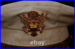 WWII Korean War US Army Senior Officers Dress Summer White Service Visor Hat