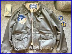 WWII Leather Pilot Jacket FATCATS 344th Troop Carrier 1940s ARMY Air Force Medal