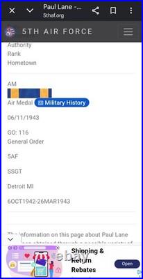 WWII Named Air Medal GO 116 Paul R. Lane 38th BG 5th Air Force WWII Named Air Medal GO 116 Paul R. Lane 38th BG 5th Air Force