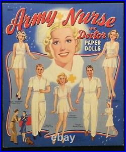 WWII Original Army Nurse and Doctor Paper Dolls Merrill Pub. Co. 1943 UNCUT