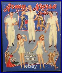 WWII Original Army Nurse and Doctor Paper Dolls Merrill Pub. Co. 1943 UNCUT
