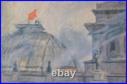 WWII Original Red Army Soviet Propaganda Painting Berlin Reichstag 1945 RARE