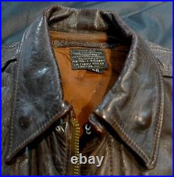 WWII Original US Army Air Corps Named A-2 Flight Leather Jacket #4, USED